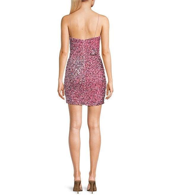 B. Darlin Spaghetti Strap Scoop Neck Velvet Sequins Bodycon Dress Product Image