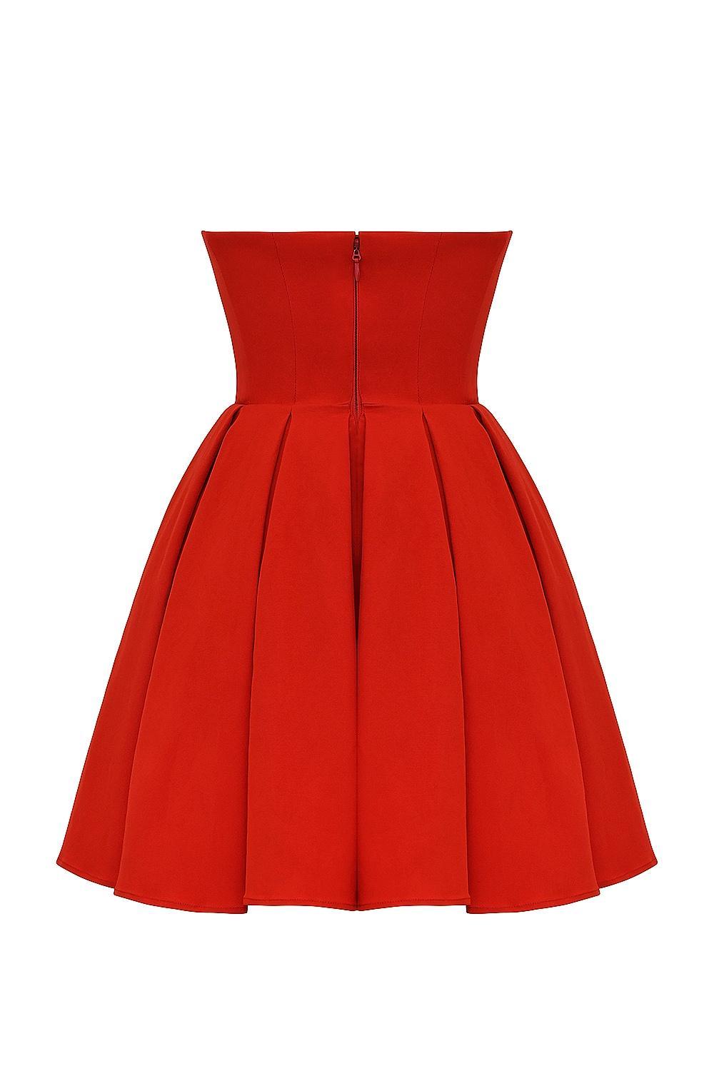 Emmanuela  italian tomato strapless pleated mini dress Product Image