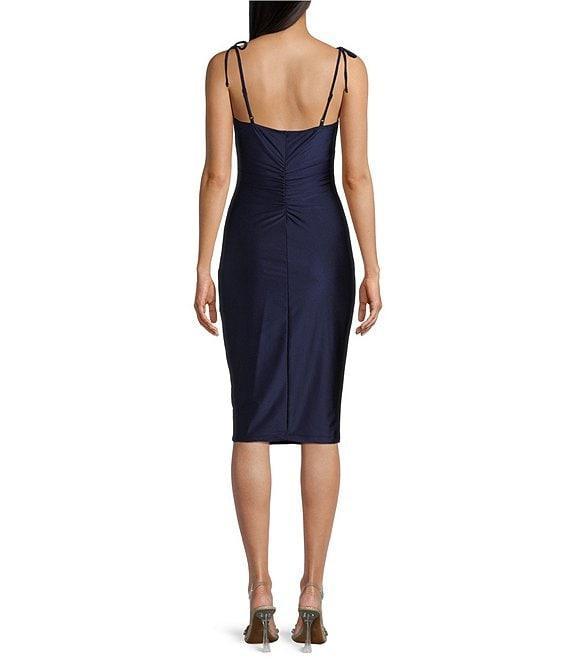 Honey and Rosie Spaghetti Tie Strap Shirred Midi Dress Product Image