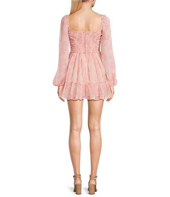 B. Darlin Floral Print Sweetheart Neck Long Sleeve Ruffle Dress Product Image