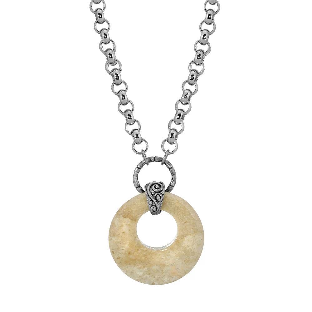 1928 Silver Tone Riverstone Round Stone Pendant Necklace, Womens Brown Product Image