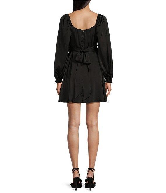 B. Darlin Satin Long Sleeve Tie Waist Mini Dress Product Image