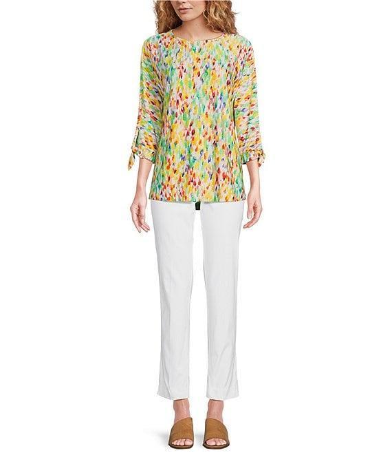 Ali Miles Textured Knit Printed Round Neck 3/4 Tie Sleeve Tunic Product Image