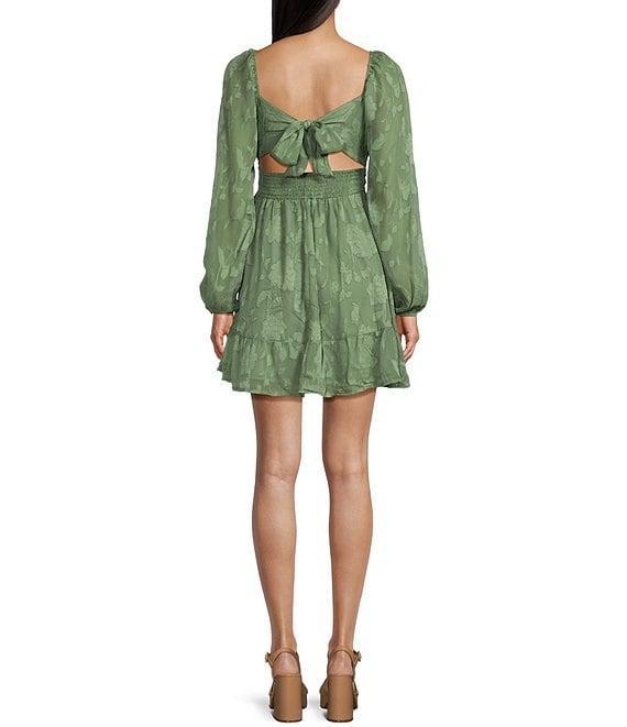 Allison & Kelly Jacquard Floral Print Square Neck Long Sleeve Tie Back Dress Product Image