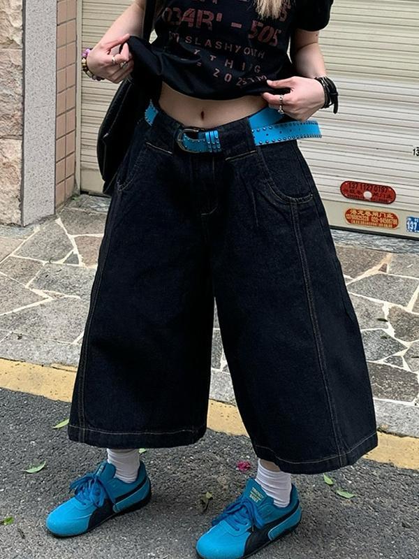 Couple Hundred Matching Wide Leg Denim Shorts Product Image