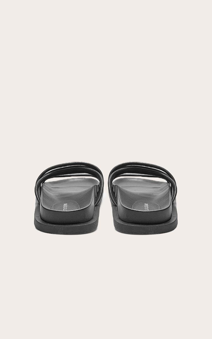 Black Real Leather Round Toe Strap Detail Footbed Sandals Product Image