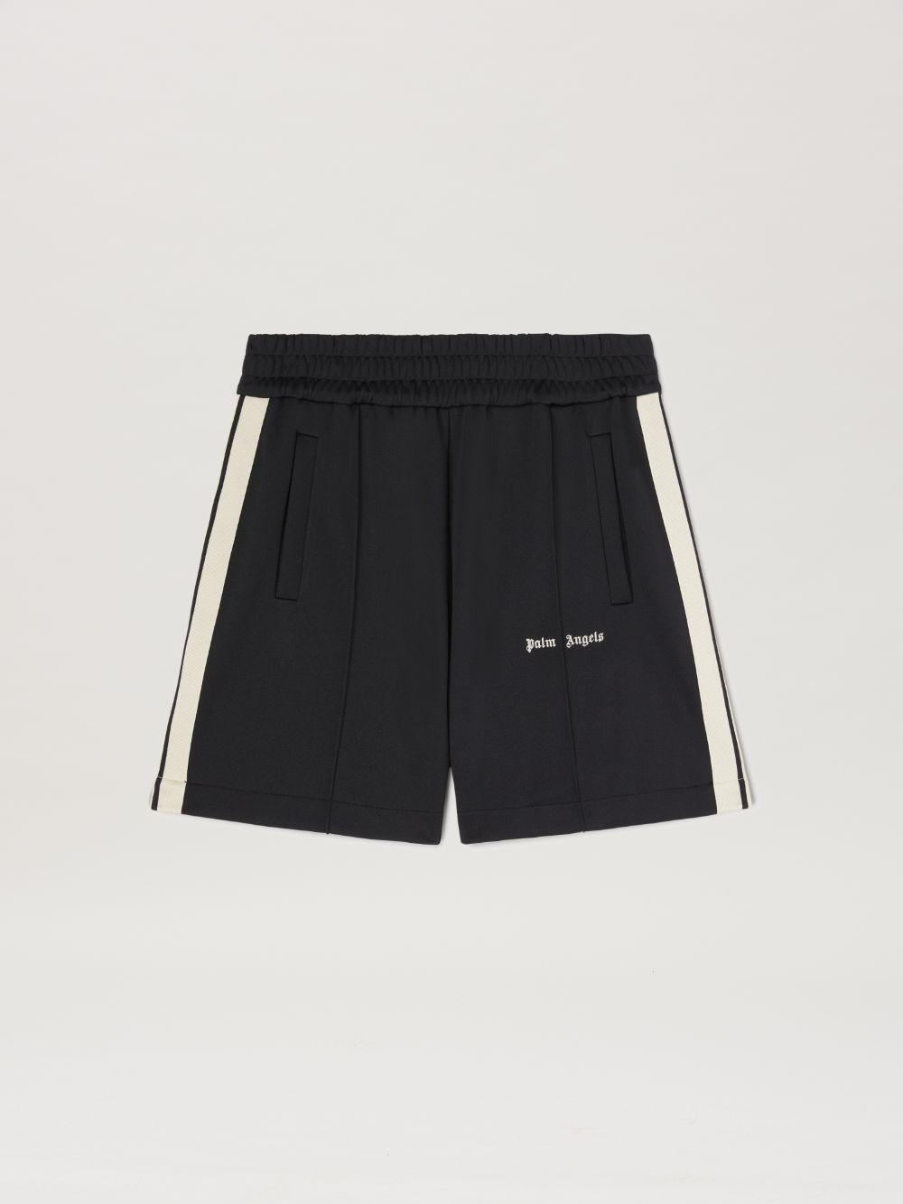 Embroidered Logo Track shorts in  1003 black off white  - Palm Angels® Official  Product Image