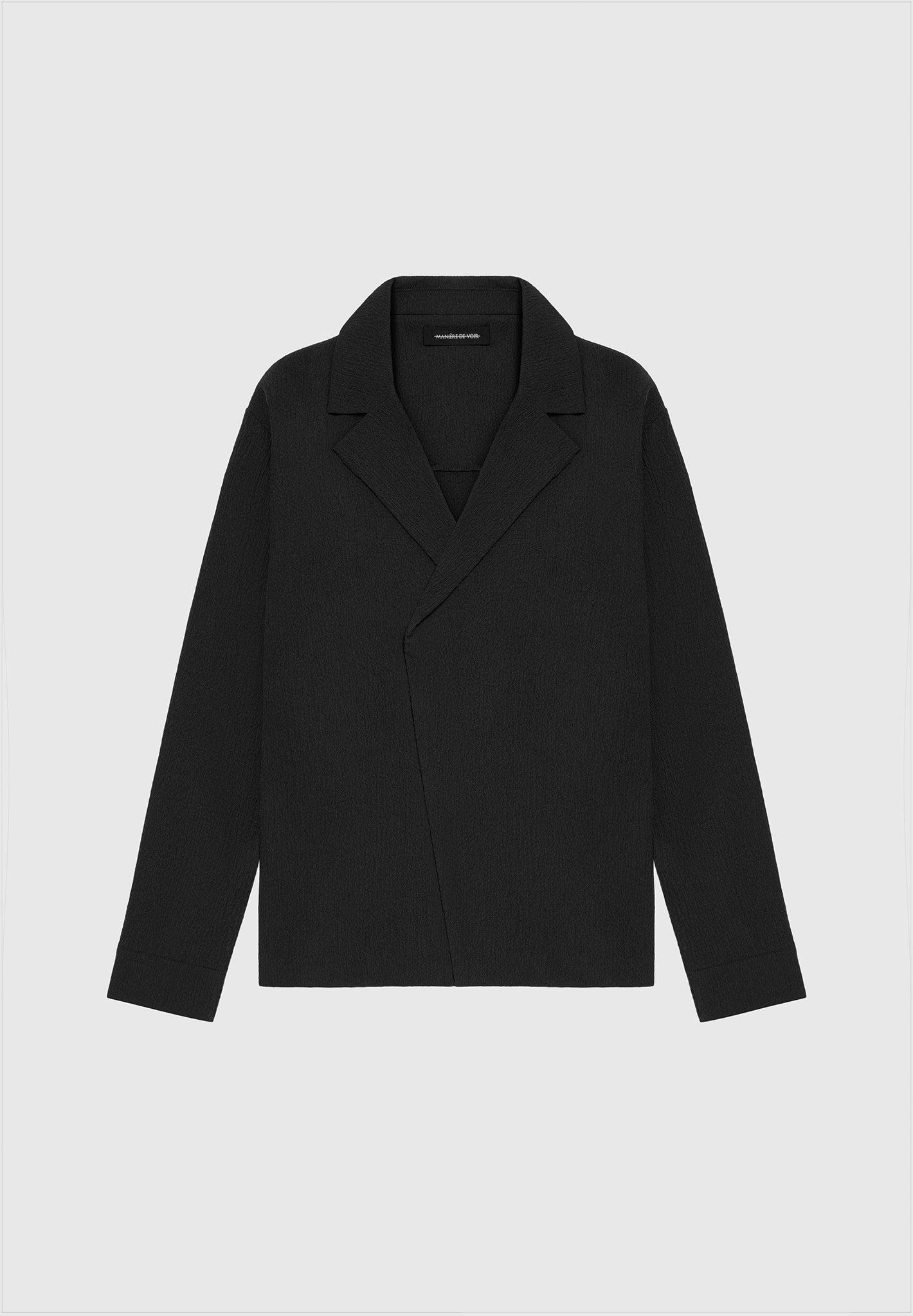 Seersucker Double Breasted Overshirt - Black Male Product Image