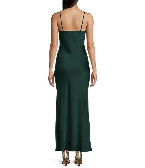 Next Up Satin Sweetheart Neck Front Rosette Side Slit Midi Dress Product Image