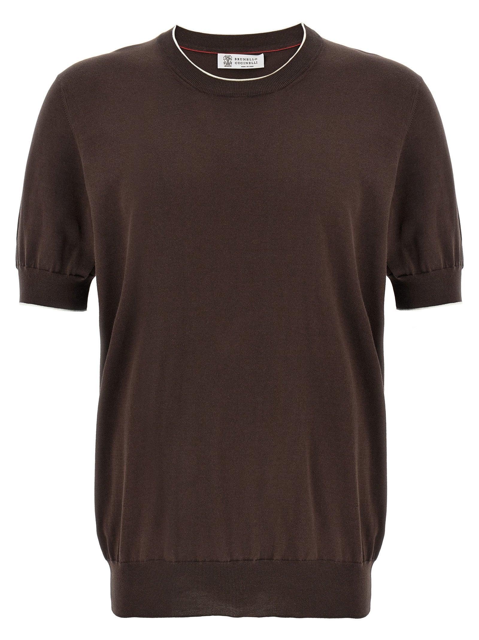 BRUNELLO CUCINELLI Knitted T Shirt In Brown Product Image