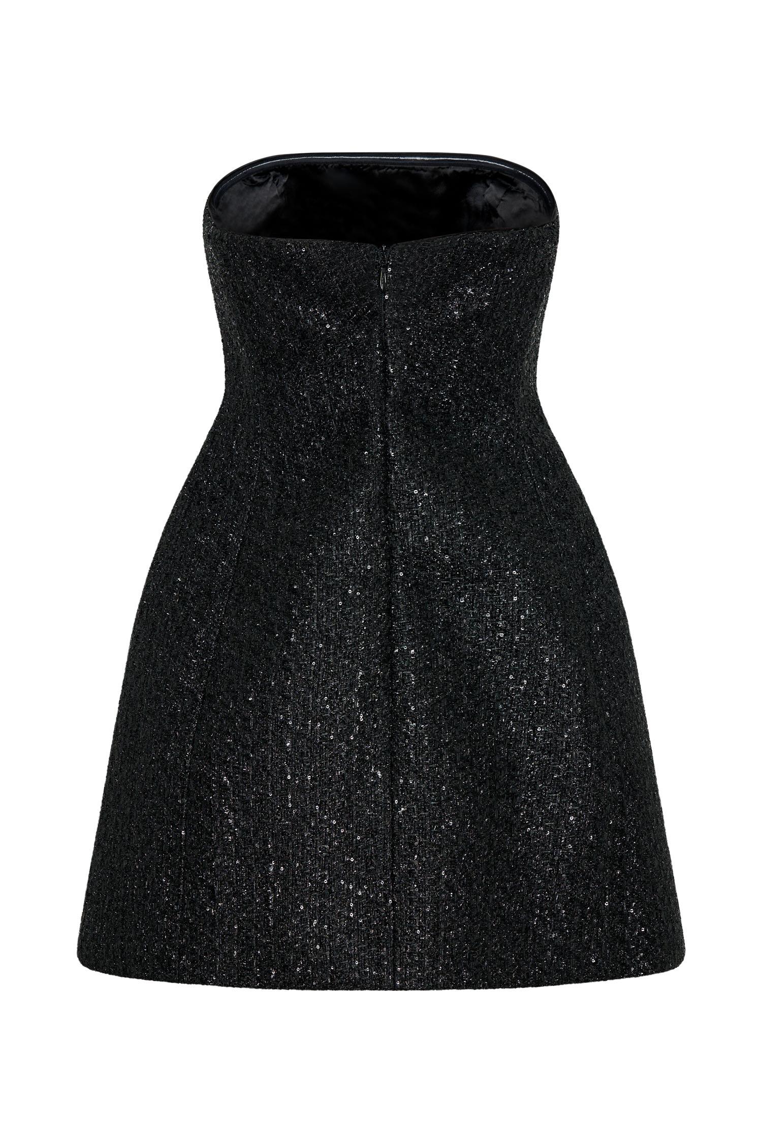 Gala Strapless Tweed Mini Dress - Black Product Image