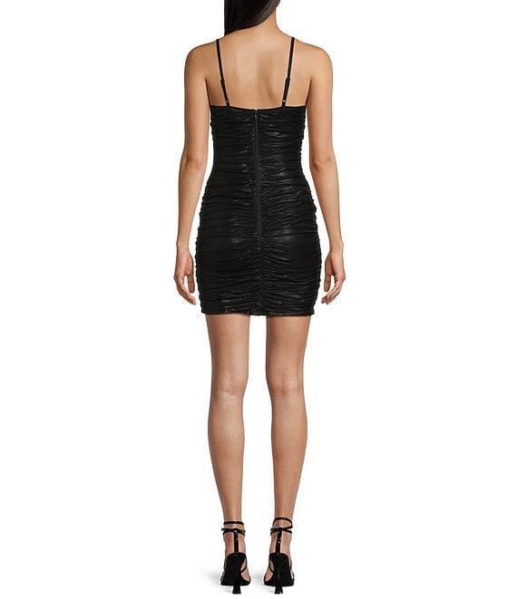 Pear Culture Spaghetti Strap Square Neck Glitter Mesh Dress Product Image