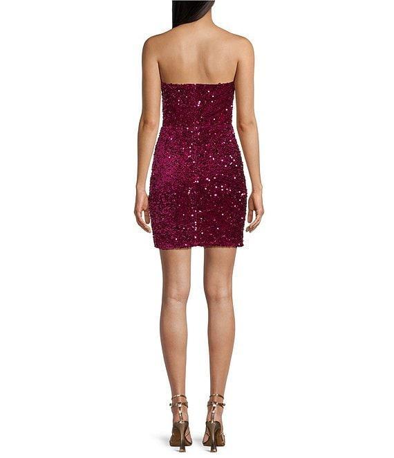 Midnight Doll Strapless Sweetheart Neck Velvet Sequin Removeable Semi-Bodycon Dress Product Image