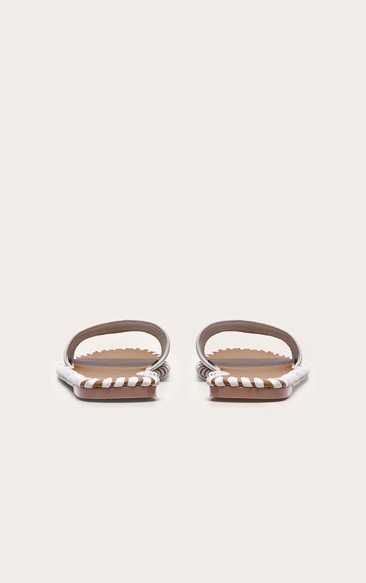 White Real Leather Round Toe Stitch Detail Mule Sandals Product Image