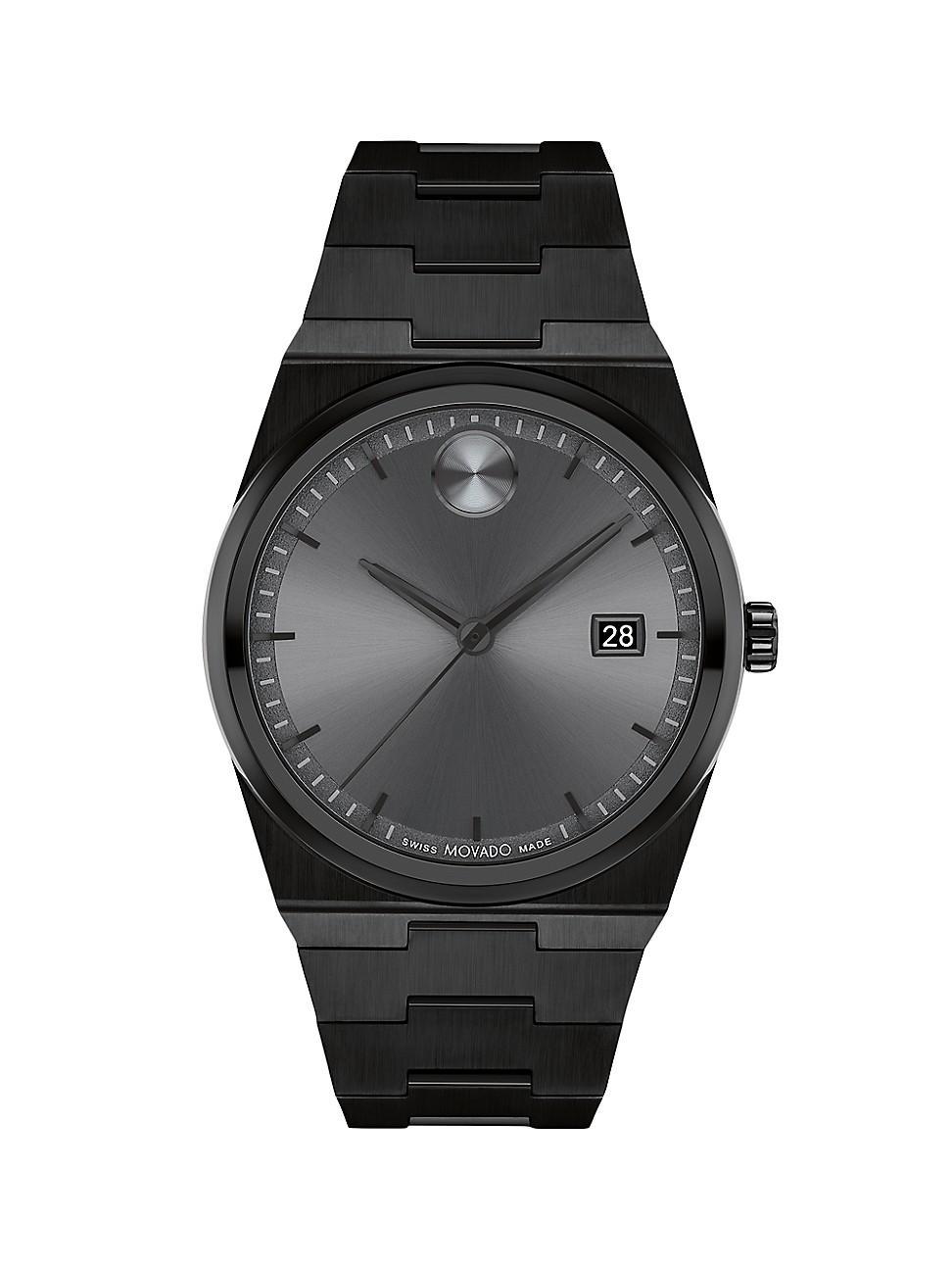 Movado Mens Quest Quartz Mechanical Automatic Black Plated Stainless Steel Bracelet Watch Product Image
