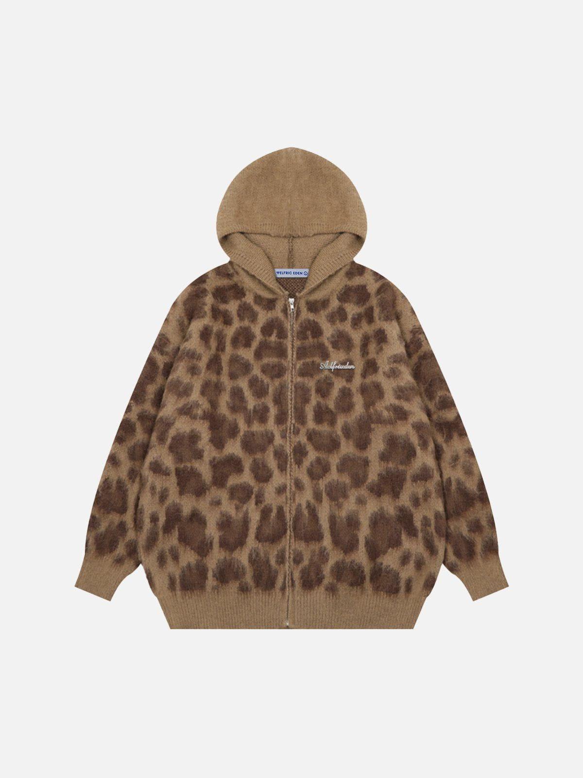 Aelfric Eden Leopard Print Knit Zip Up Hoodie Product Image