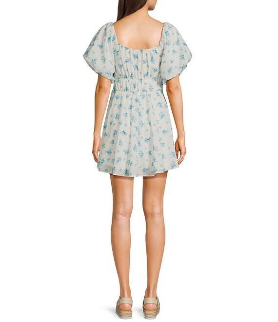 Midnight Doll Square Neck Short Bubble Sleeve Tie Front Skater Dress Product Image