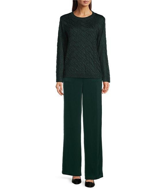 Calvin Klein Metallic Cable Knit Crew Neck Long Sleeve Top Product Image