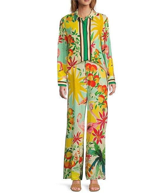 Antonio Melani Collins Tropical Fruit Print Coordinating Linen Wide Leg Pants Product Image