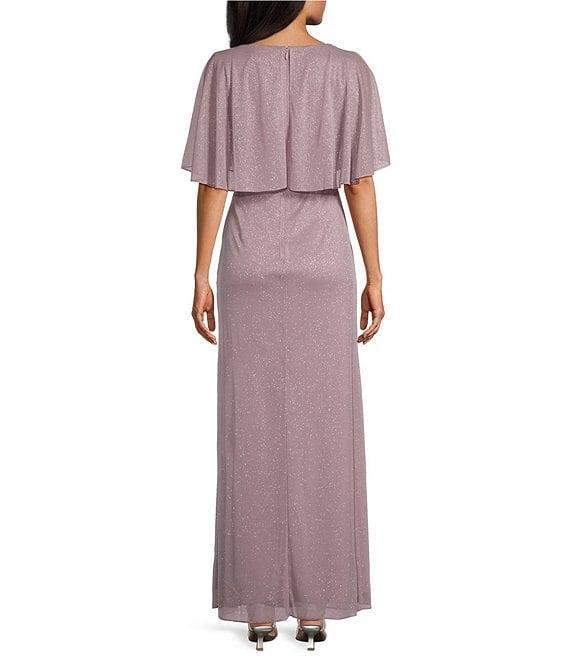 Ignite Evenings Petite Size Glitter Mesh Boat Neck Short Sleeve Sheath Dress Product Image