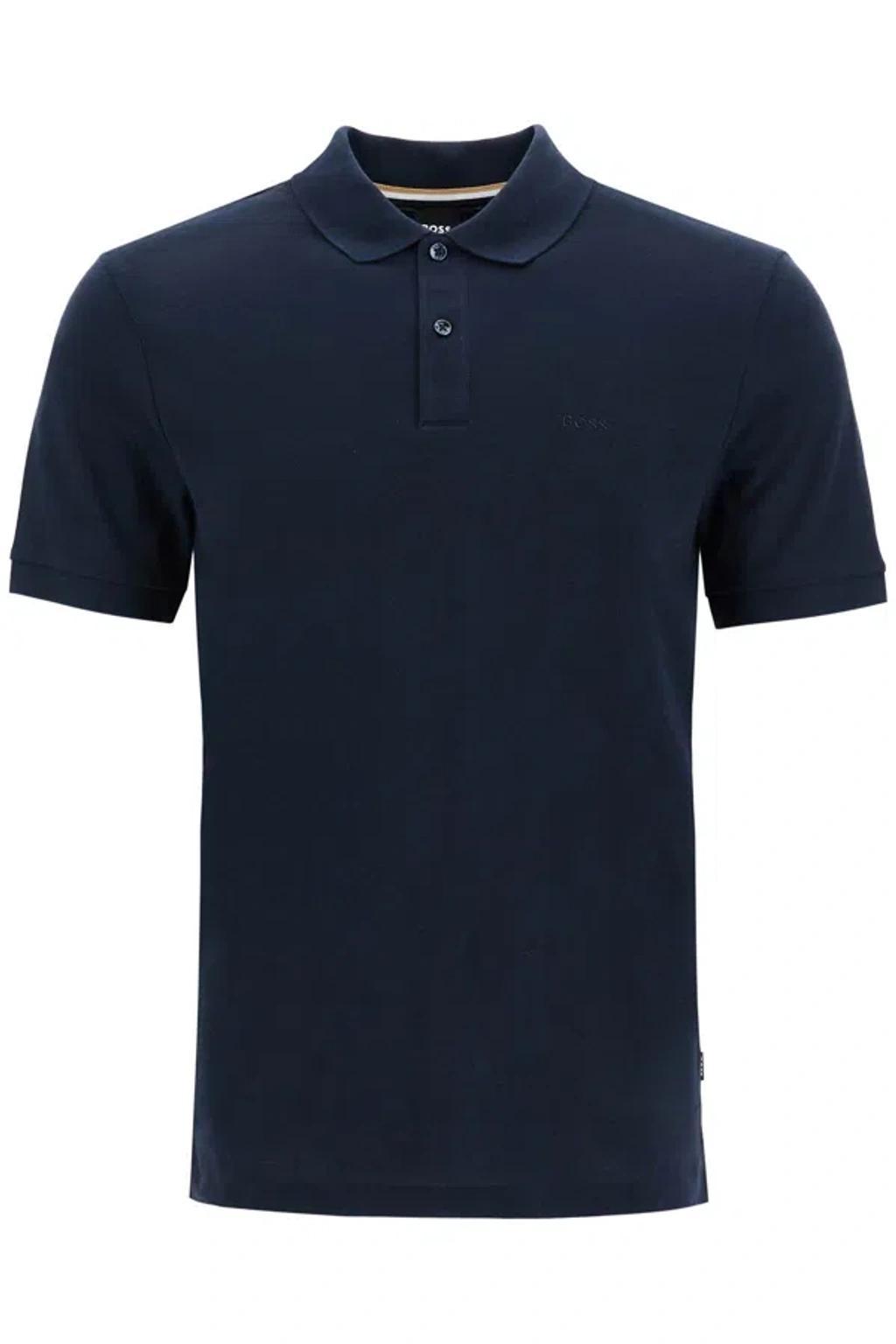 HUGO BOSS Pallas Logo Cotton Polo In Dark Blue (blue) Product Image