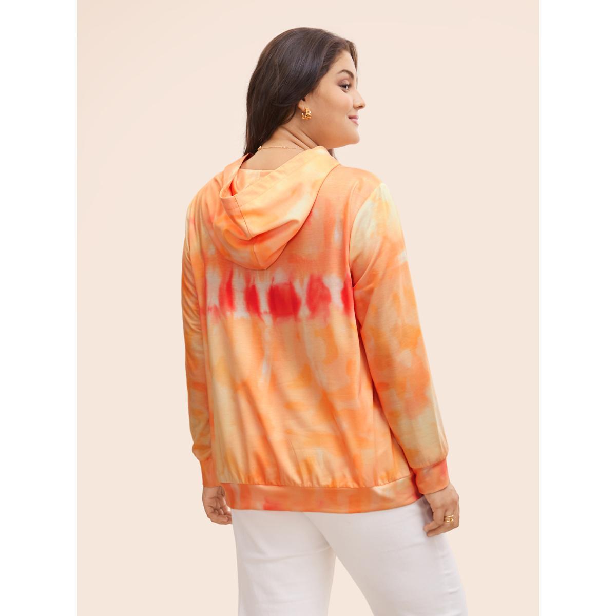 Plus Size Tie Dye Hooded Kangaroo Pocket Sweatshirt Women Multicolor Casual Non Hooded Everyday Sweatshirts BloomChic 28/5X Product Image