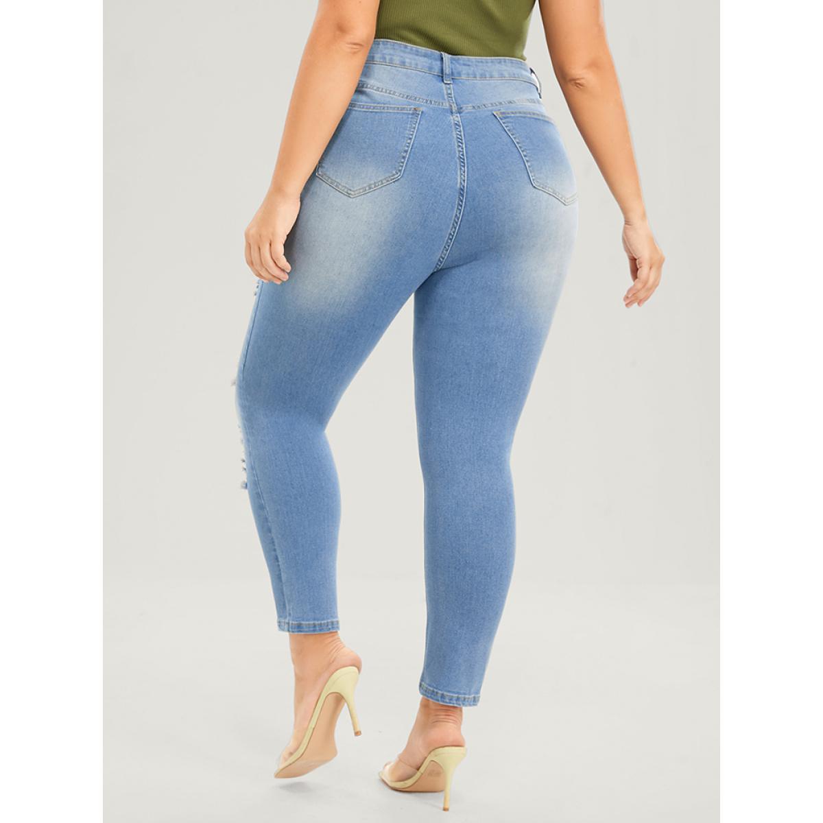 Plus Size Skinny Very Stretchy High Rise Light Wash Sculpt Waist Jeans Women LightBlue Casual Plain Plain High stretch Pocket Jeans BloomChic 24/3X Product Image