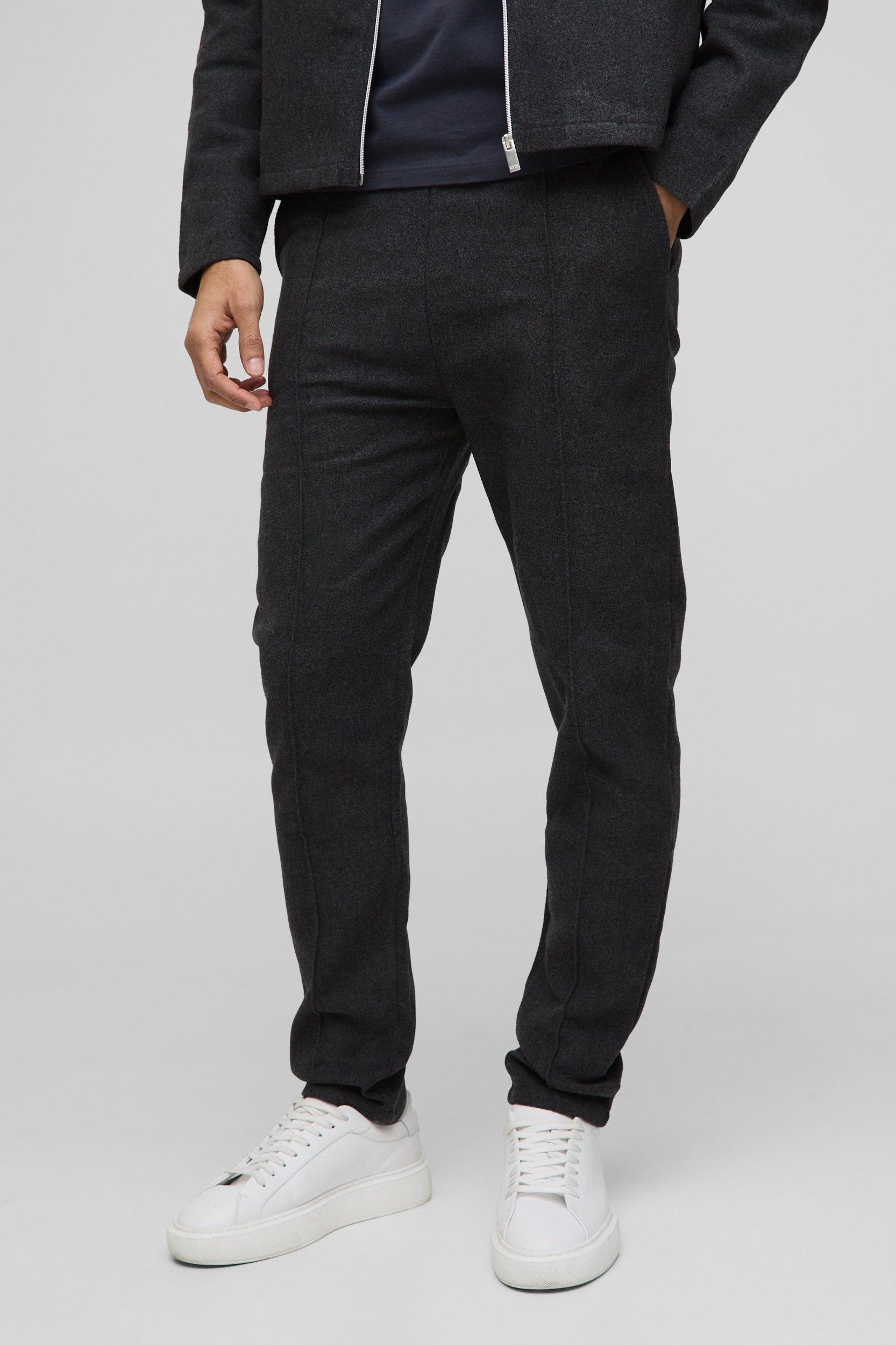 Mens Brushed Slim Fit Pintuck Sweatpants - Grey Product Image