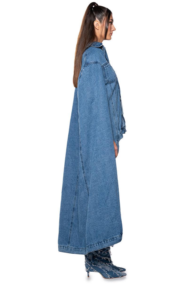 DON'T TALK LOUD MAXI DENIM PONCHO Product Image