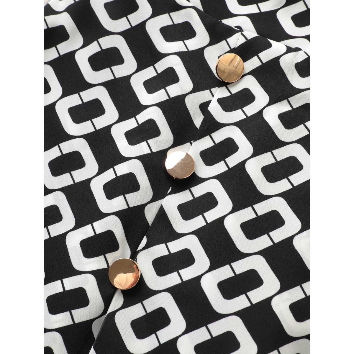 Plus Size Geometric Metal Detail Pocket Skirt Women Black At the Office Pleated No stretch Slanted pocket Work Skirts BloomChic 10/M Product Image