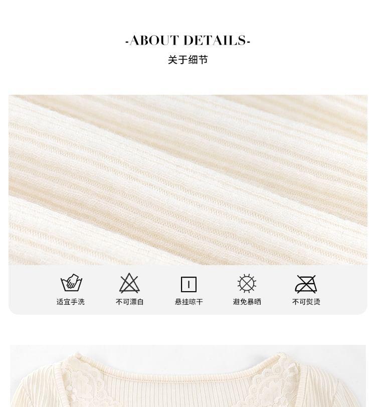Long Sleeve V-Neck Lace Trim Top Product Image
