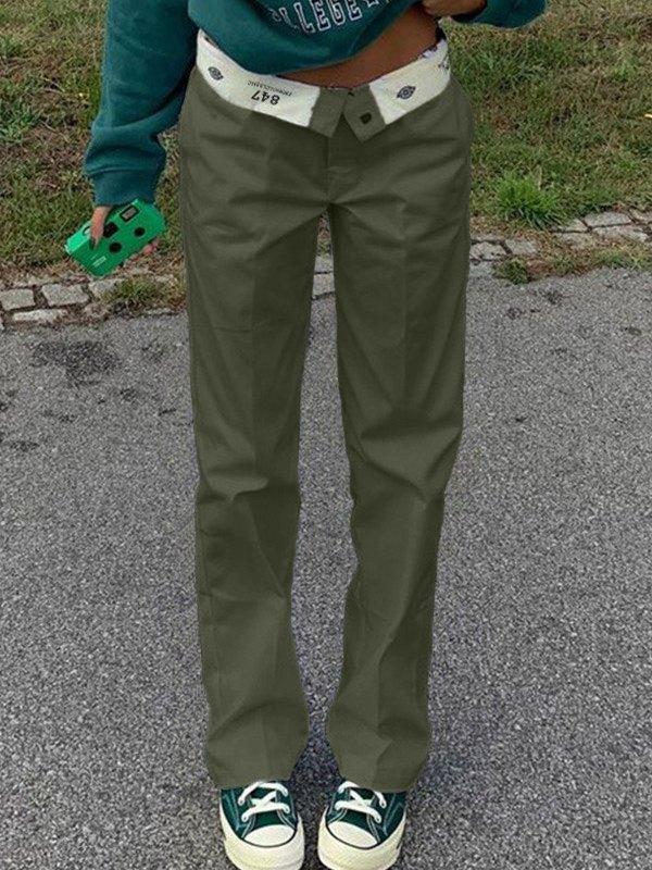Patchwork Waist Straight Leg Pants Product Image