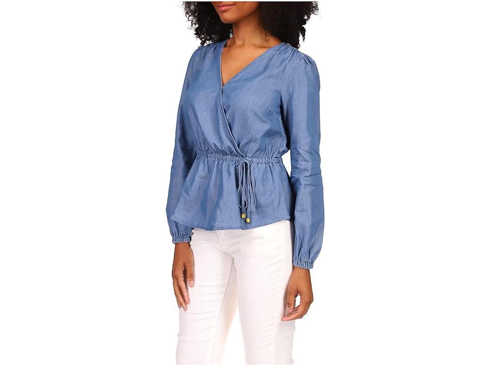 MICHAEL Michael Kors Long Sleeve Wrap Top (Light Cadet Wash) Women's Clothing Product Image