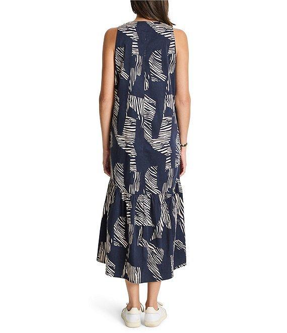 NIC + ZOE Cece Zebra Stripe Print Split Round Neck Sleeveless Ruffle Hem Midi Dress Product Image