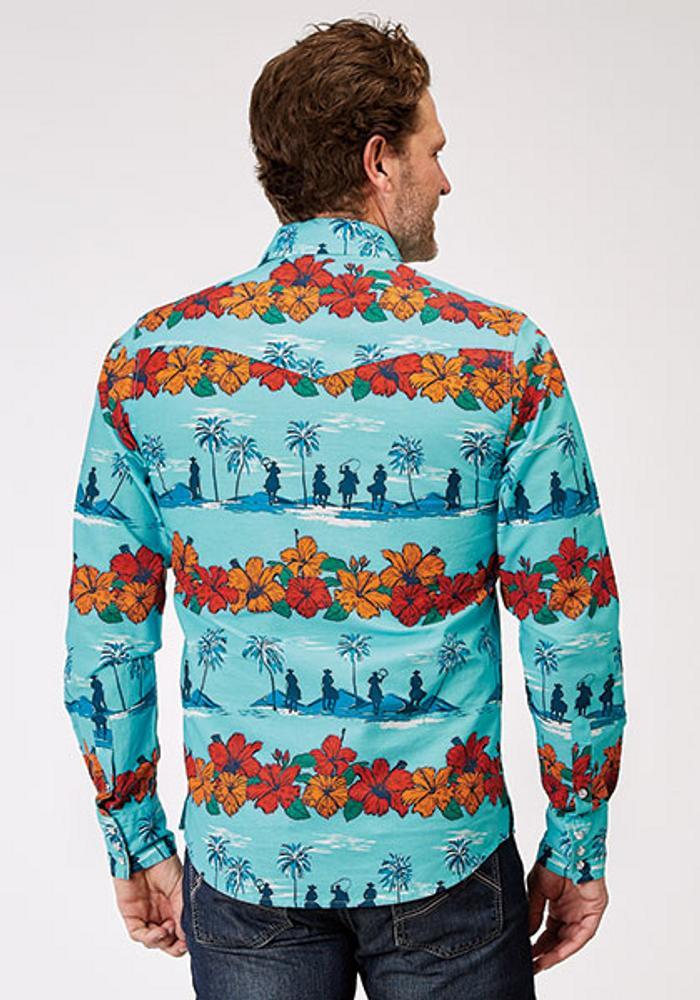 Roper® Men's L/S Turquoise Hawaiian Print Snap Shirt Product Image