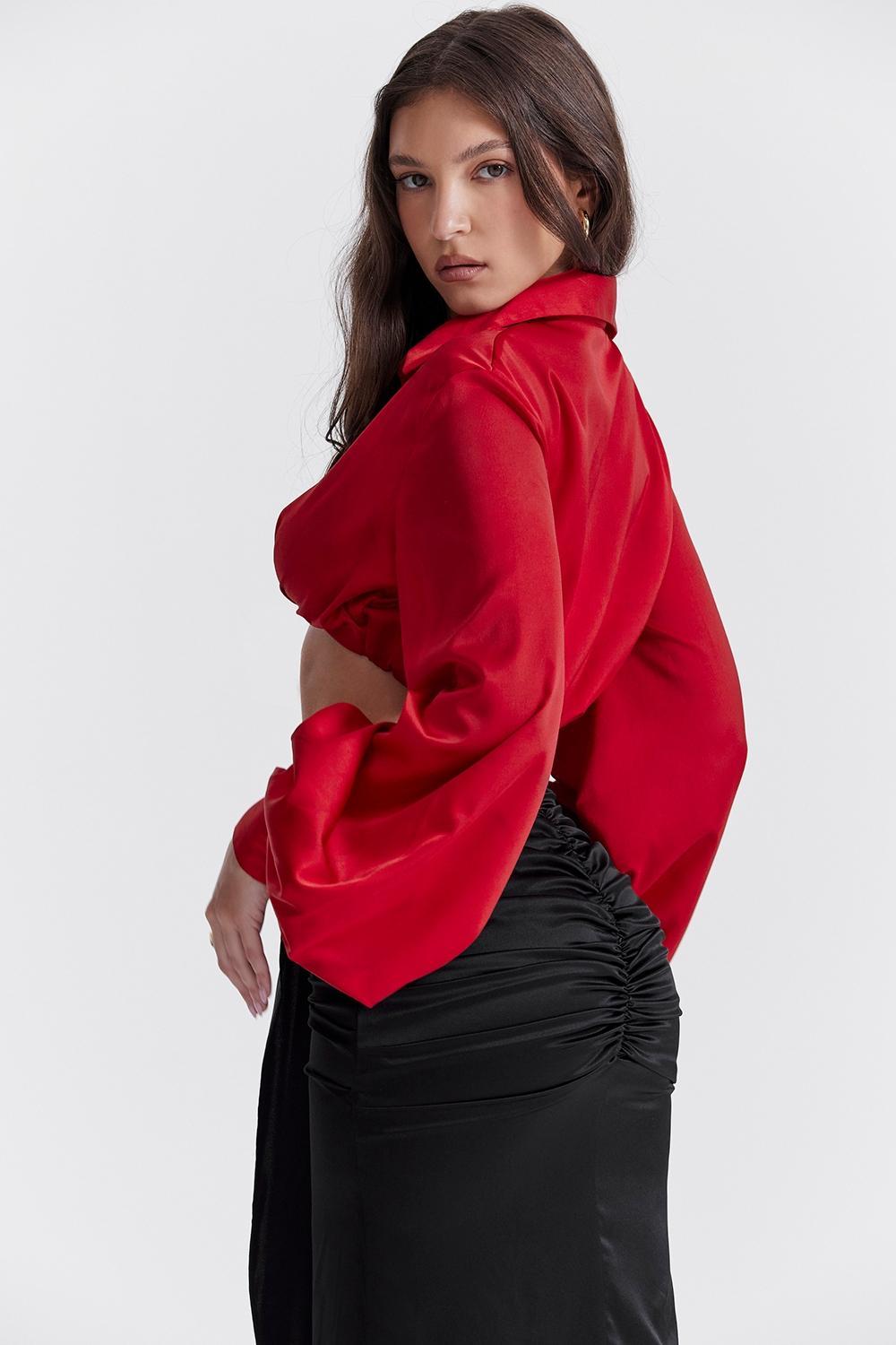 Laraine  cherry silk blouson top - sale Product Image