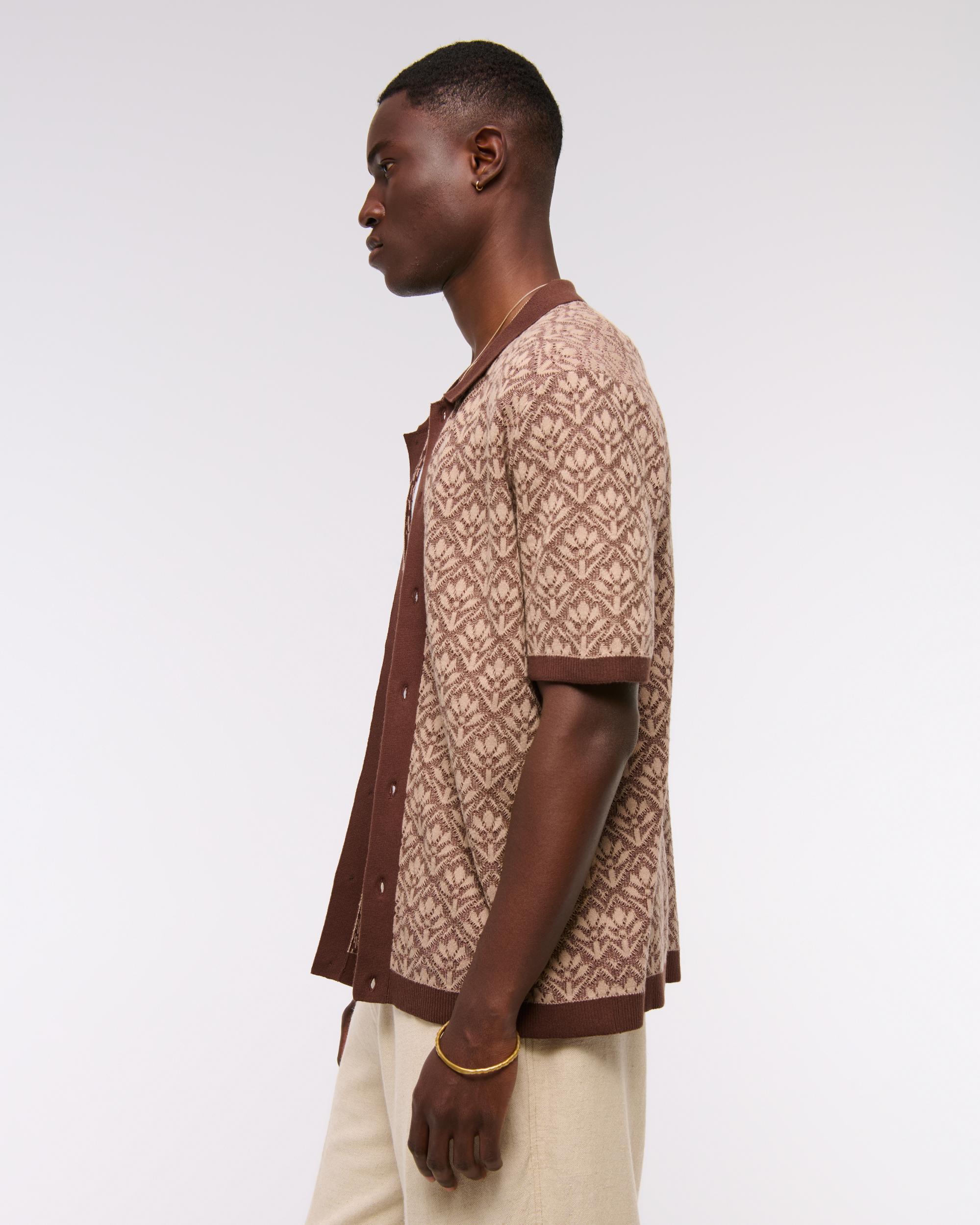 Jacquard Pattern Button-Through Sweater Polo Product Image