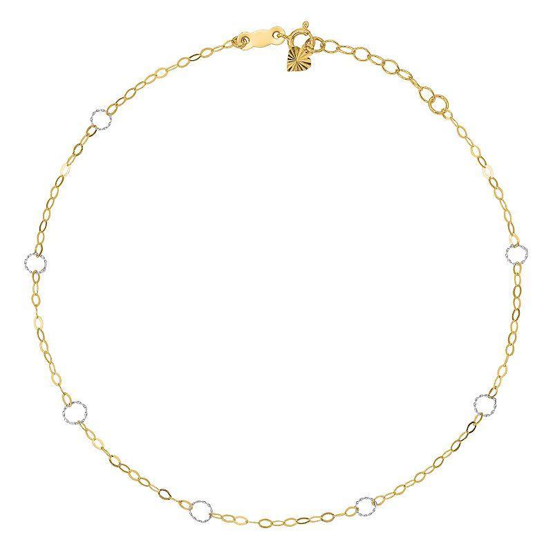 14k Gold Two-Tone Open Circle Link Anklet, Women's, Size: 9", 14k Two Tone Product Image