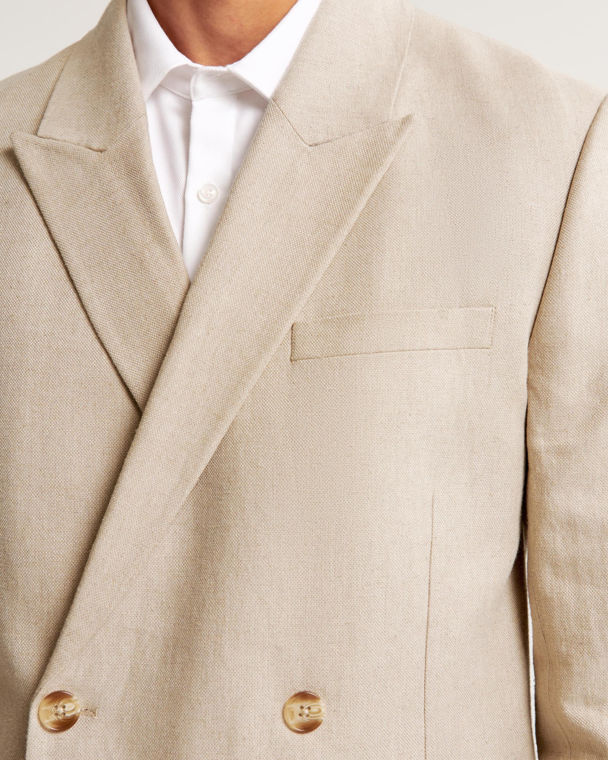 The A&F Collins Tailored Double-Breasted Linen-Blend Blazer Product Image