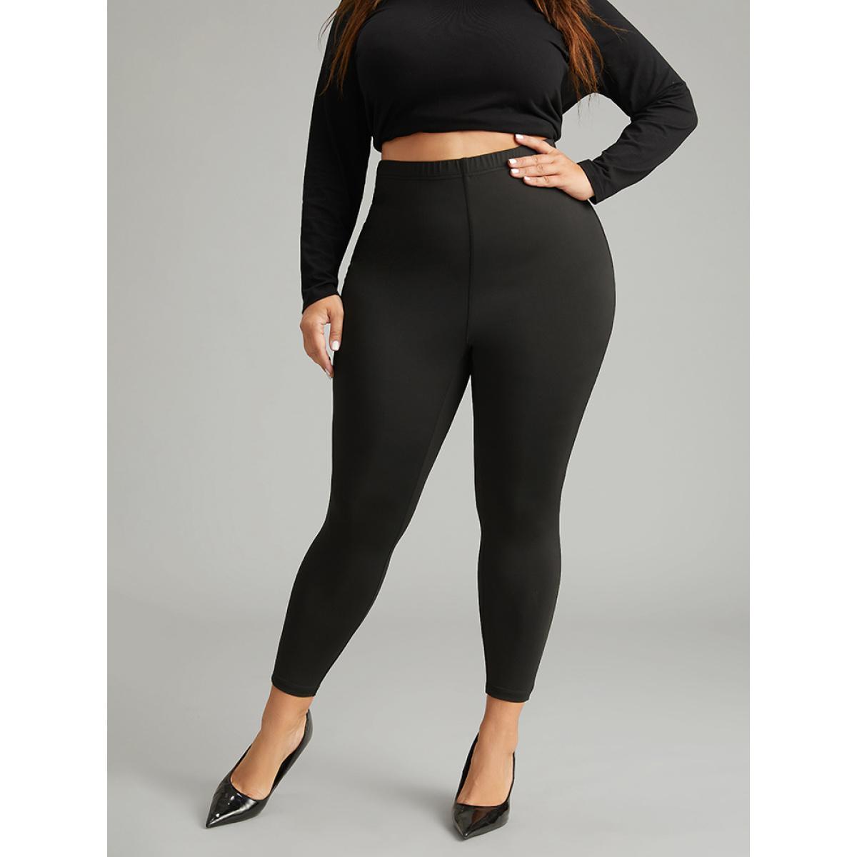 Plus Size Stretchy-Fit Rhinestone Elastic Waist Leggings Women Black Elegant High stretch Skinny High Rise Dailywear Leggings BloomChic 10/M Product Image