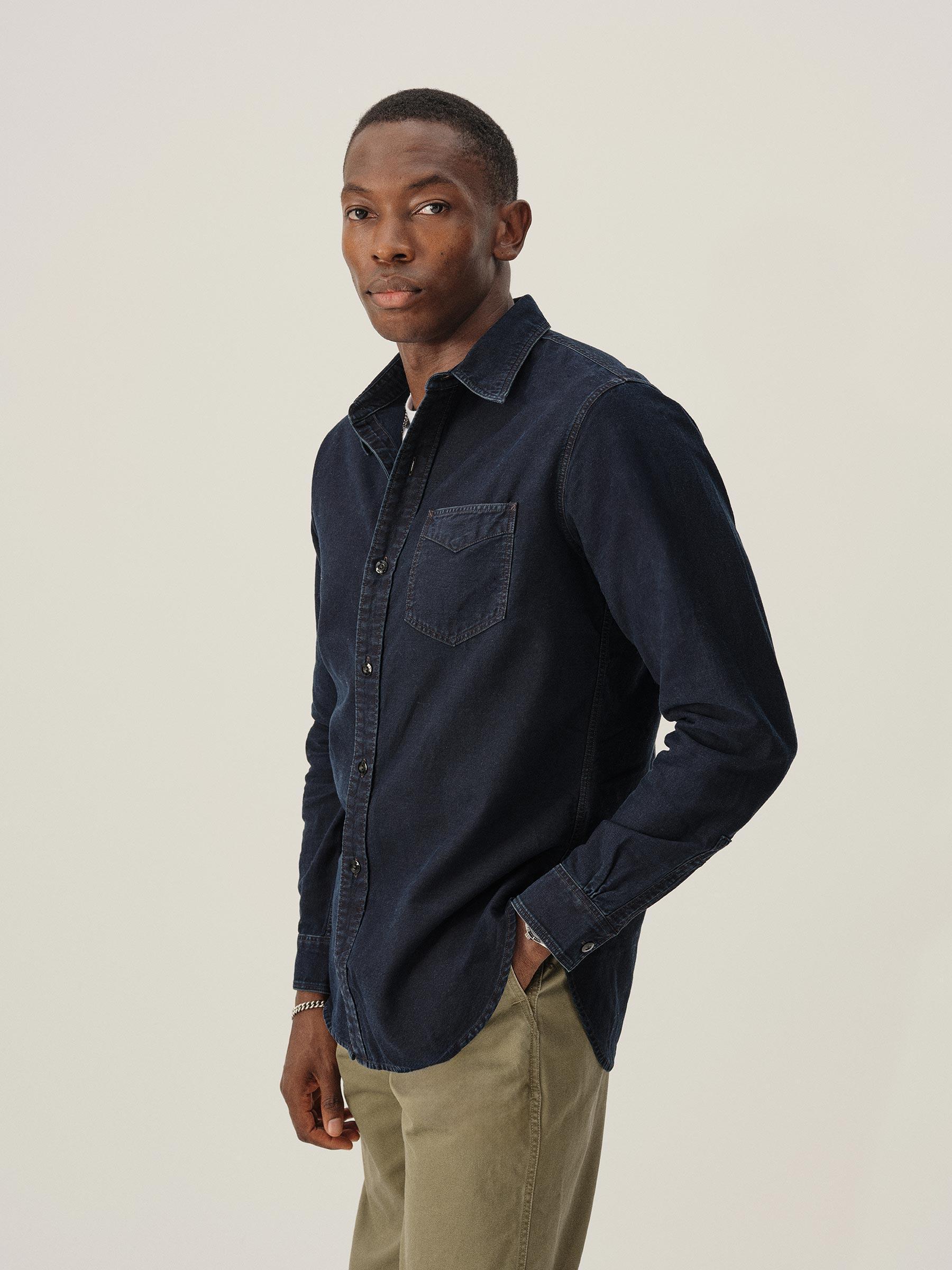Indigo Sateen Lazy Yoke Shirt Product Image