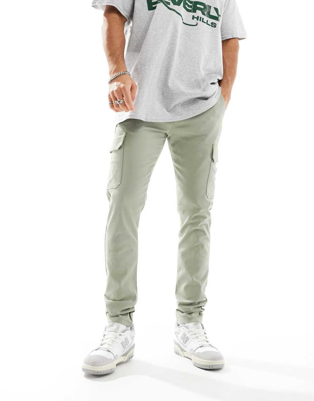 ASOS DESIGN skinny cargo pants in sage green Product Image