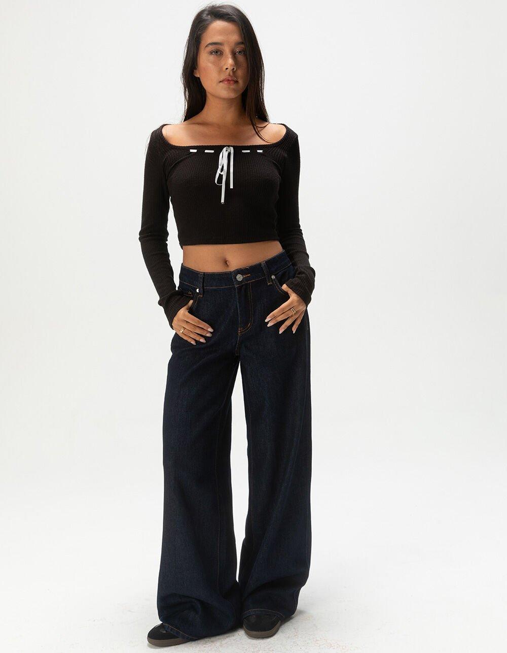 RSQ Womens Mid Rise Wide Leg Jeans - MED BLAST Product Image