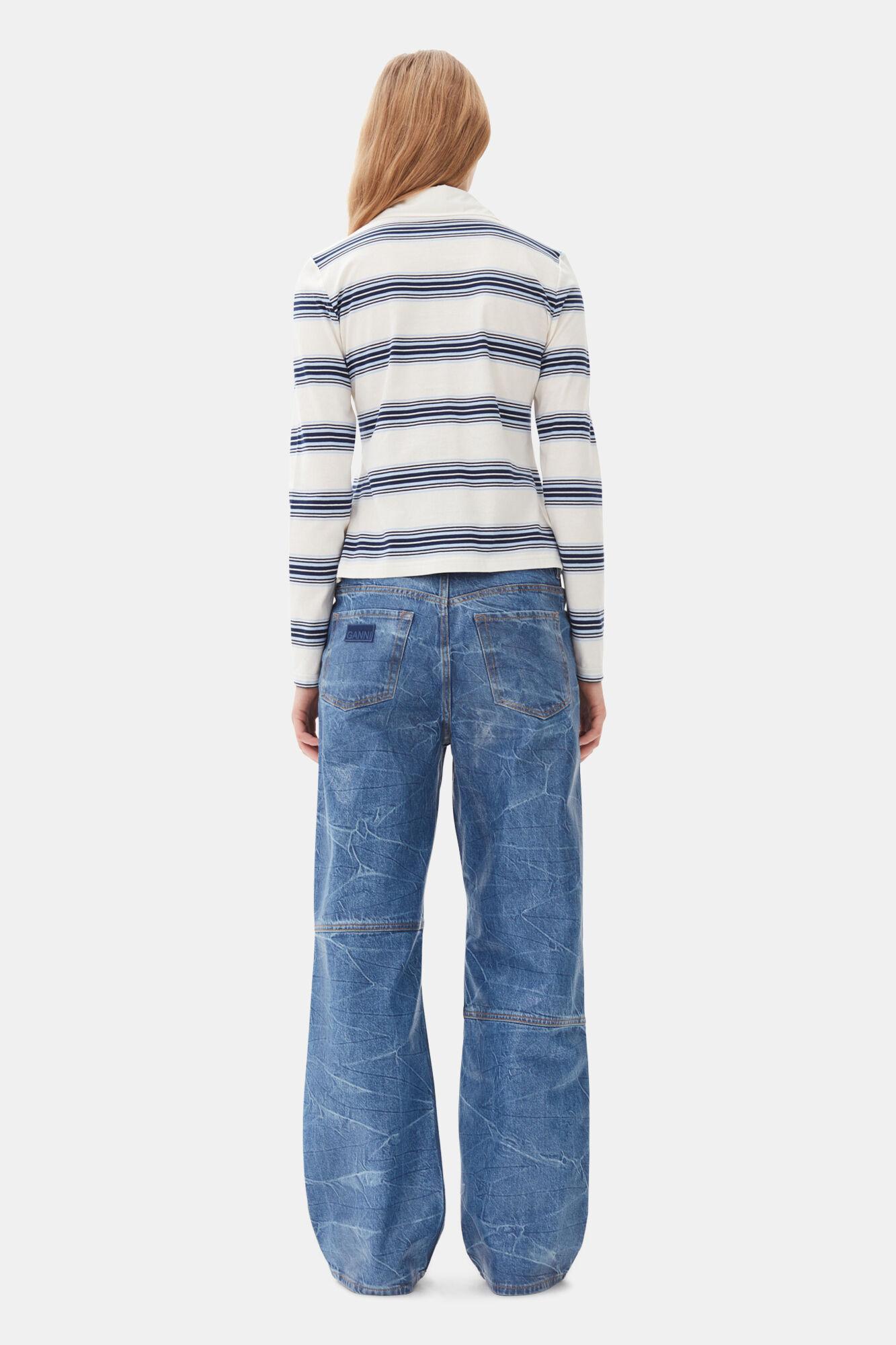 Blue Striped Long Sleeve Polo Shirt Product Image