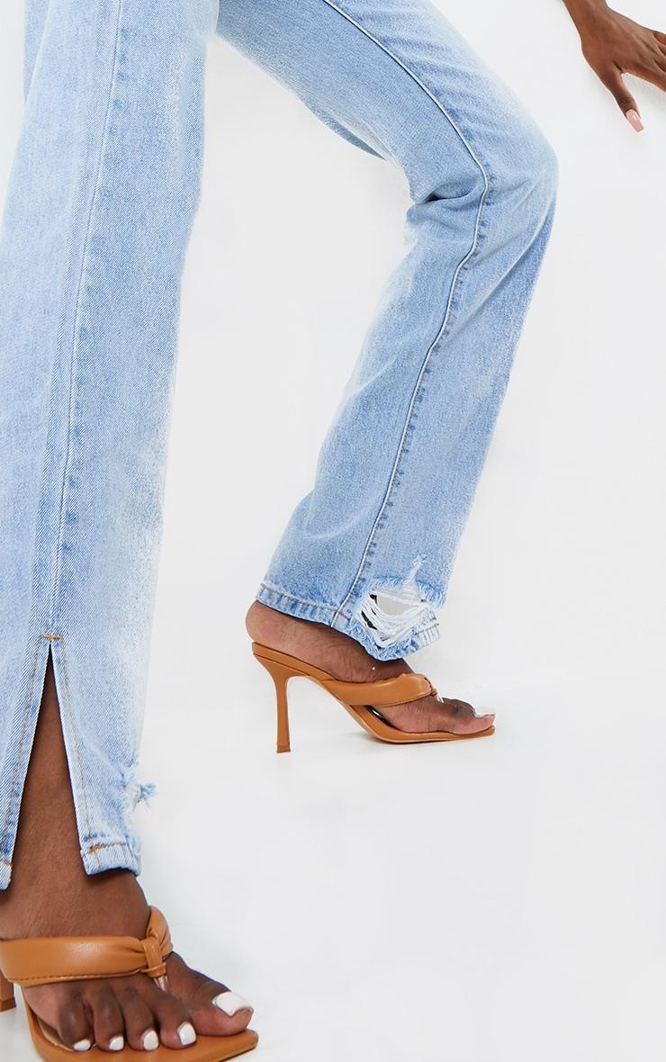 Tall Light Blue Wash Ripped Split Hem Straight Leg Jeans Product Image