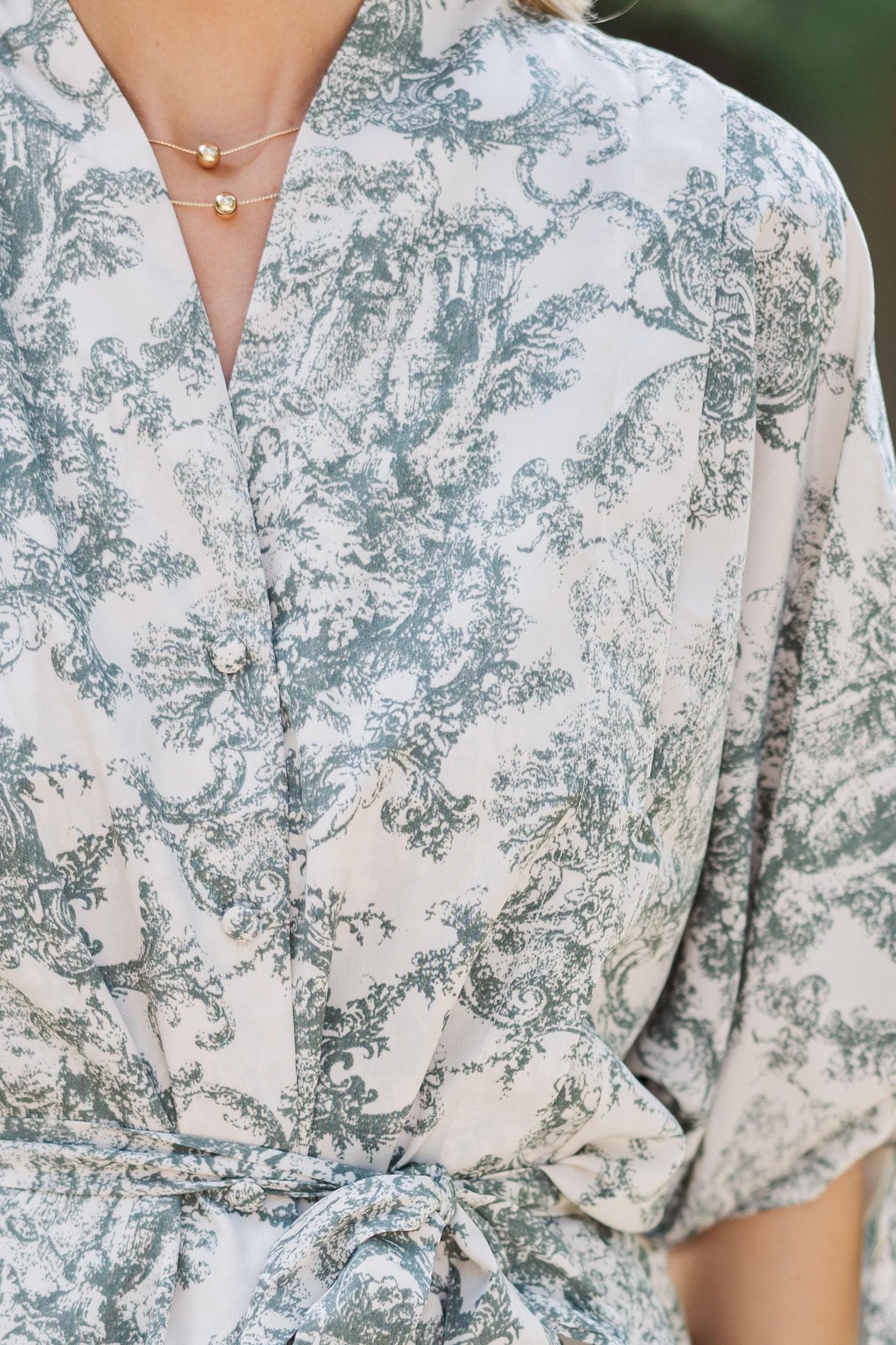 Let's Get Away Forest Green Toile Blouse Female Product Image