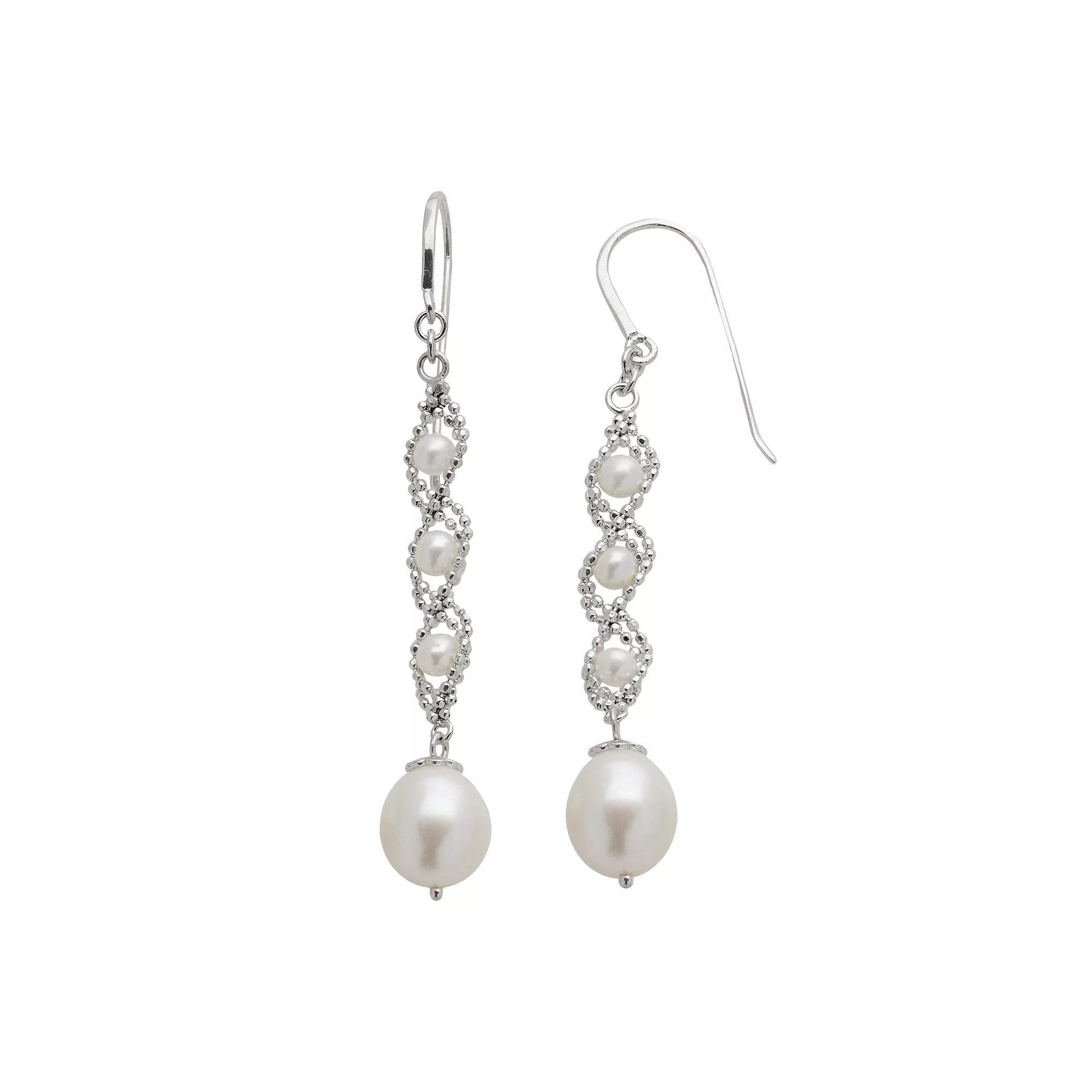Sterling Silver Freshwater Cultured Pearl Linear Drop Earrings, Womens, White Product Image