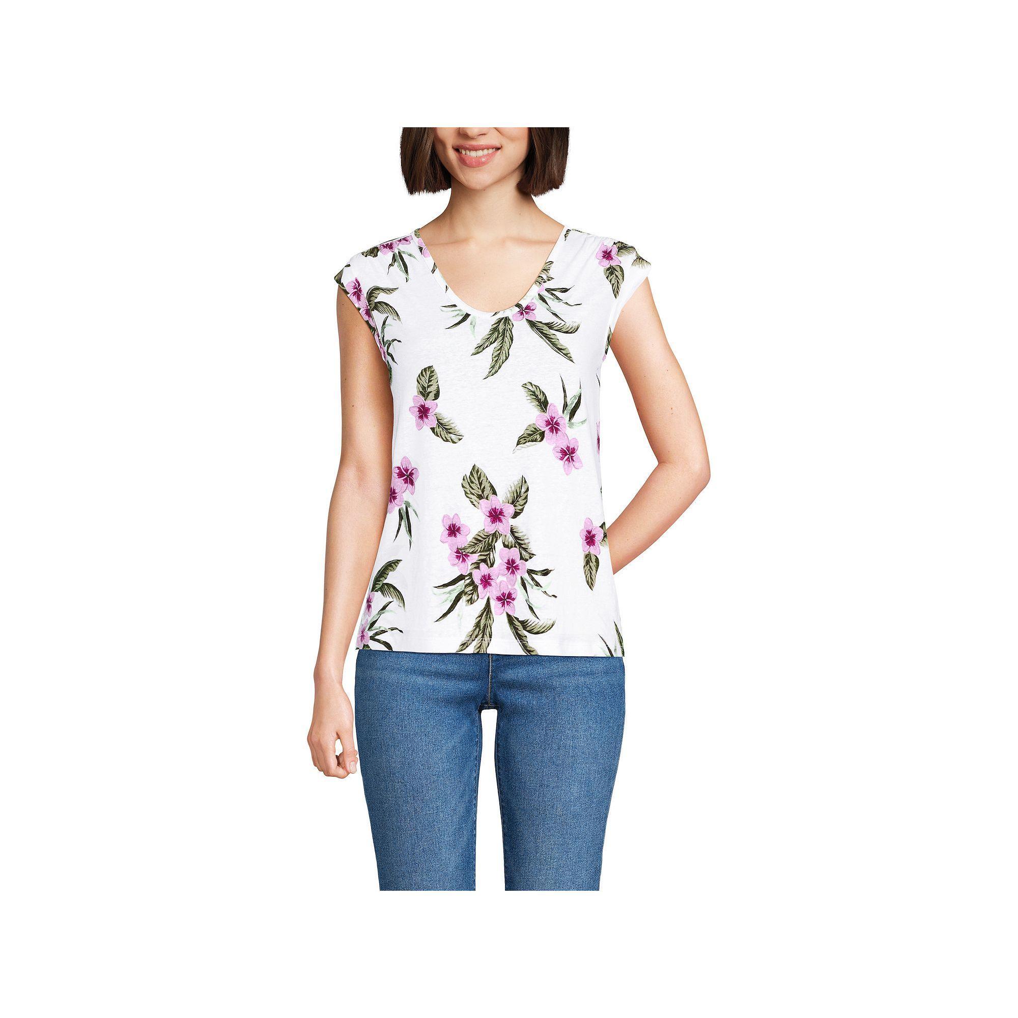 Women's Lands' End Cap Sleeve Shoulder T-Shirt, Size: Large, Peach Pink Product Image