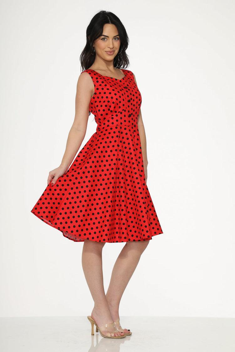 Red Black Polka Dot Swing Dress Product Image