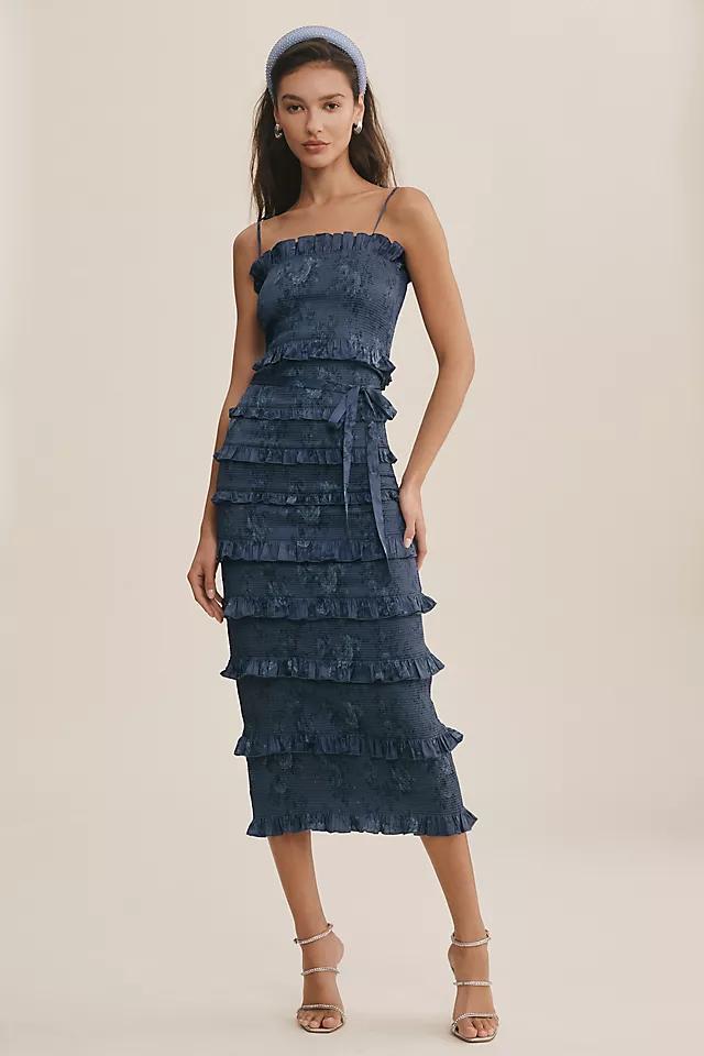 V. Chapman Lily Ruched & Ruffled Stretch Satin Midi Dress Product Image